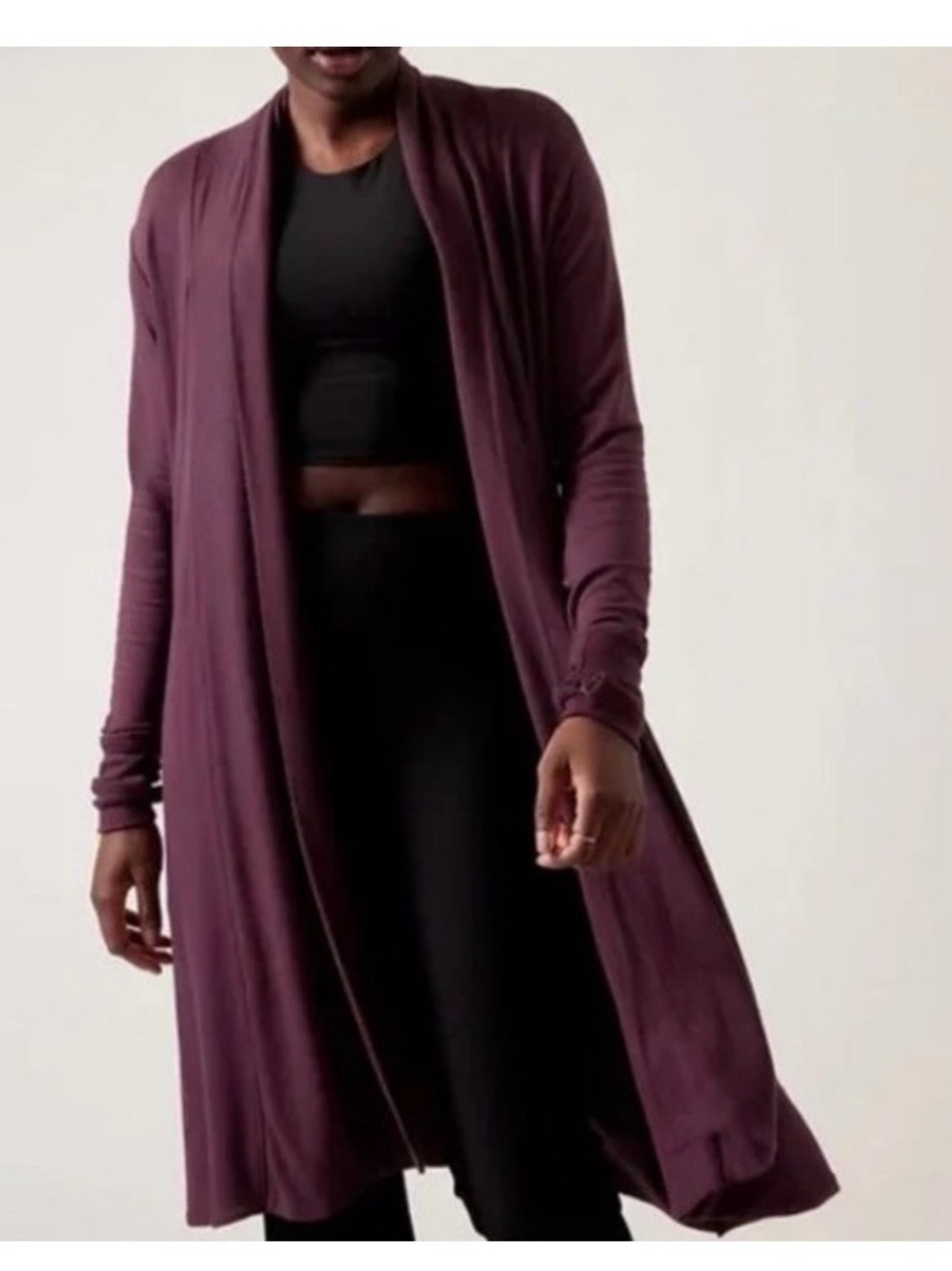 Long Open-Front Women's Cardigan Sweater - Plum